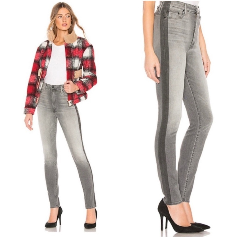 Mother Sz 31 Light Wash Gray Denim The Swooner Super Moon Stripe Skinny Jeans